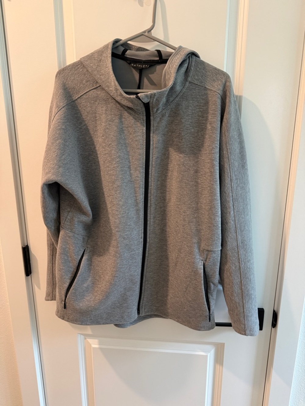 Athleta Light Gray Hooded Full-Zip Sweatshirt